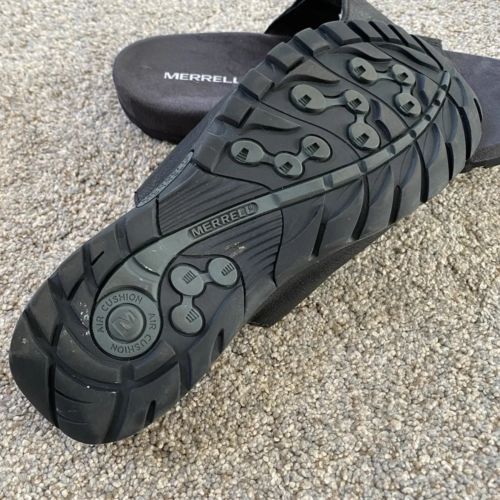 Merrell Sandspur Slide Sandals Men Size 10 EU 43 Black Leather Flat Slip On